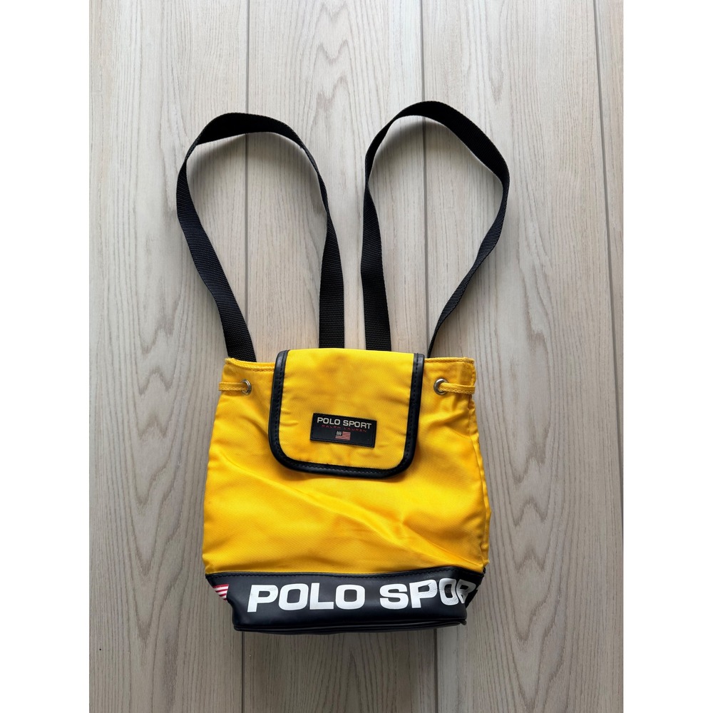 1990s Vintage Polo Sport Ralph Lauren Mini Backpack Unisex OS Yellow Logo Bag
